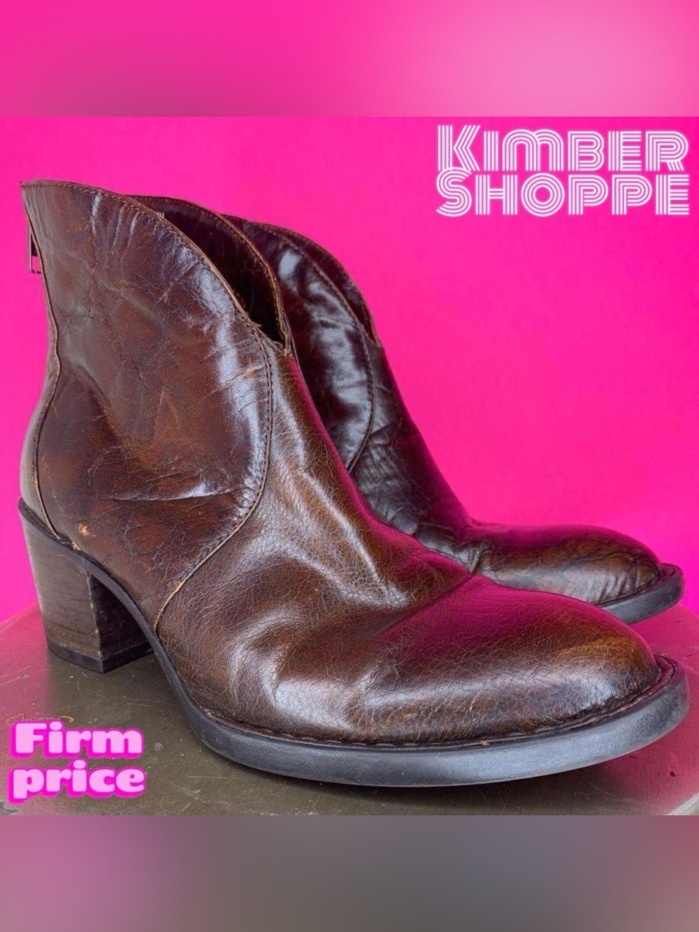 Born Crown Bayleigh Brown Leather Block Heel Western Ankle Boots US 6